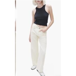 rag & bone Featherweight Logan Wide Leg Mid Rise Denim Jeans Ecru Size 32